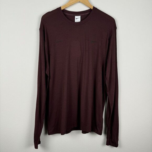 Nike A.P.S. Dri-FIT ADV Versatile Size L Burgundy Long Sleeve Wool Shirt $100 - Picture 2 of 9